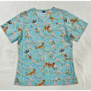 Disney Bambi Thumper Nursing Scrub Top Womens Size S